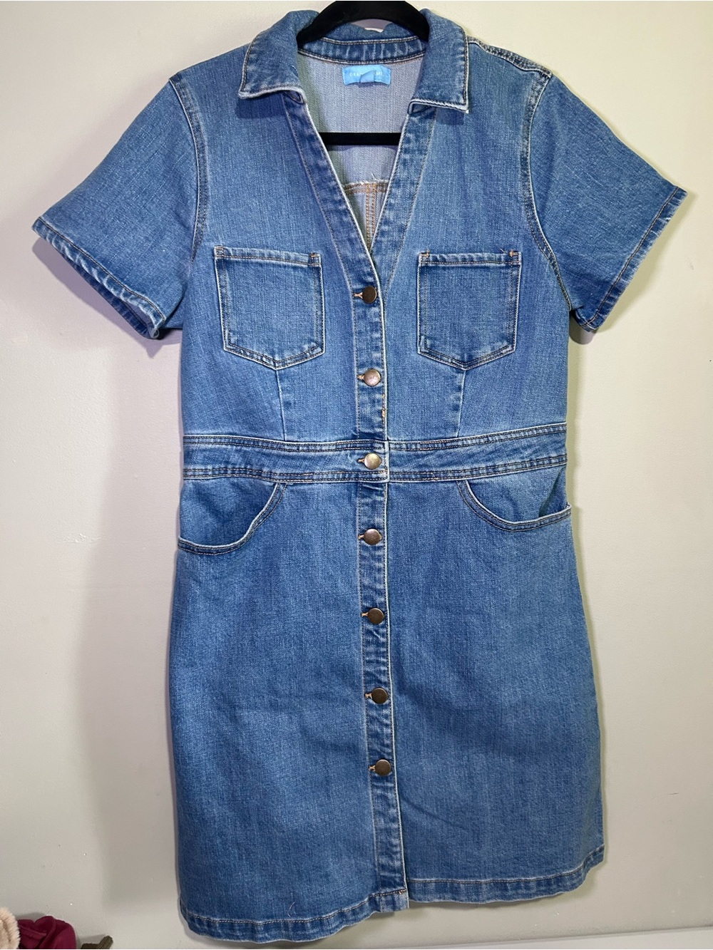 Draper James Denim Button Front Mini Dress Women’s Size 14 Short Sleeve Pockets